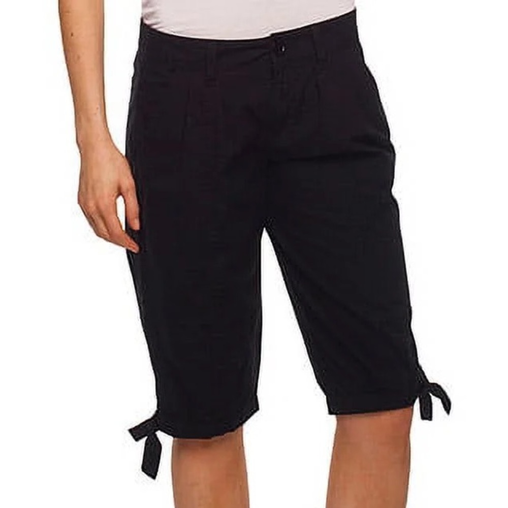 Norma Kamali Women Plus 18 Black Cotton Pockets Casual Side-Tie Bermuda Shorts